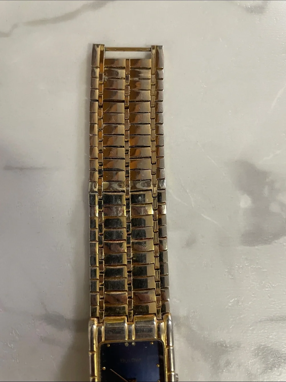 18K Bulova Gold Plated and Blue Rectangular Bracelet Watch